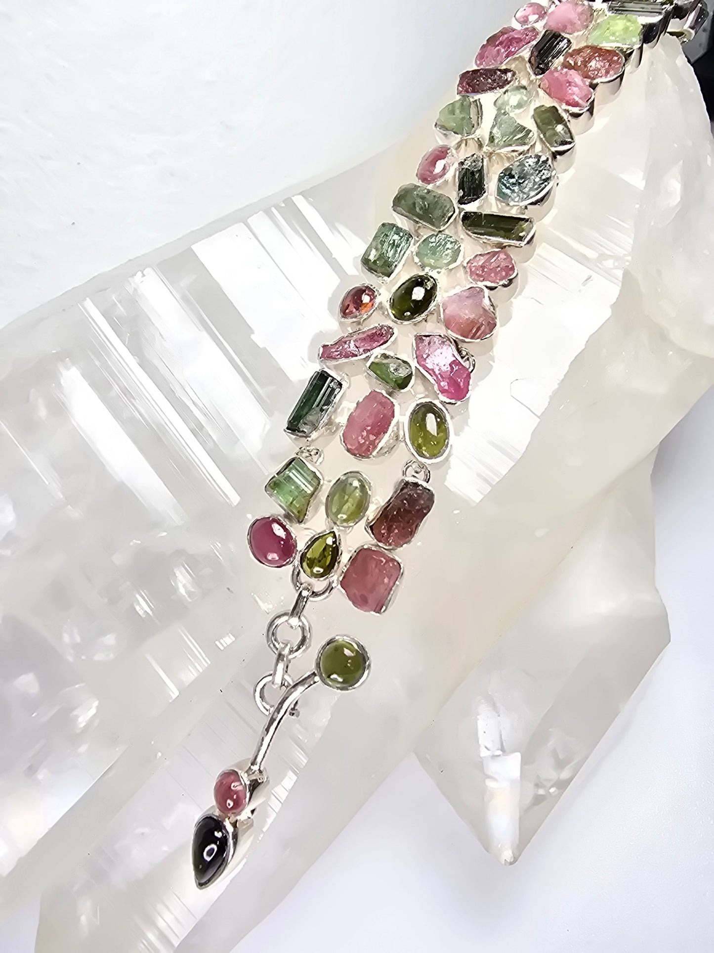Rainbow Tourmaline Gemstone Sterling silver Bracelet