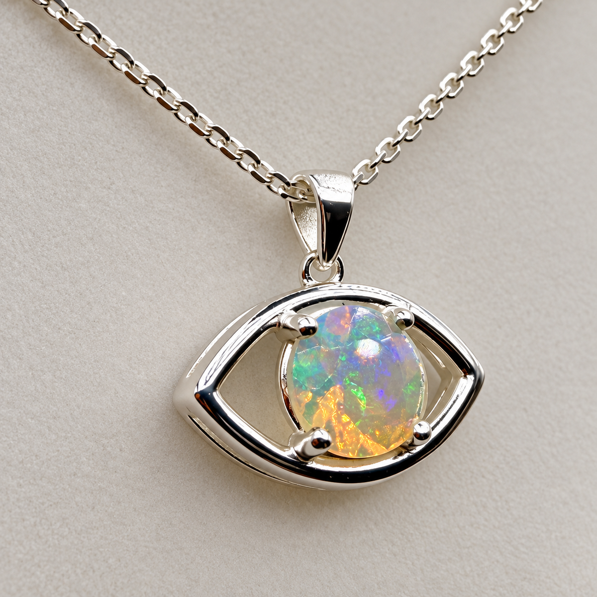 Natural Opal Eye Pendant Necklace in Sterling Silver – Choose Your Opal – 18"