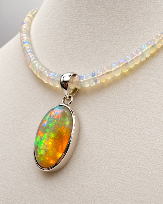 Sterling Silver Ethiopian Opal Pendant – 24.04 Carats