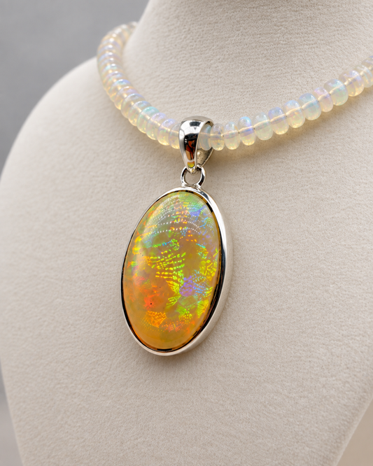27ct Ethiopian Opal Pendant in Sterling Silver – 0.9"