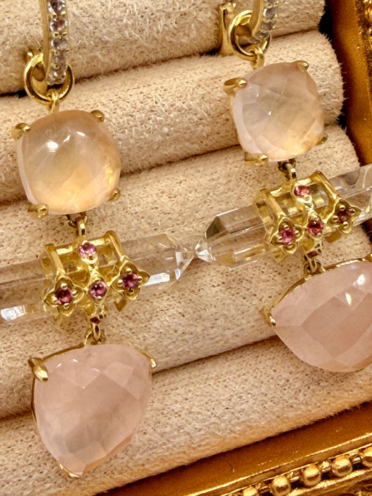 Rose Quartz, Clear Quartz & Pink Tourmaline Earrings