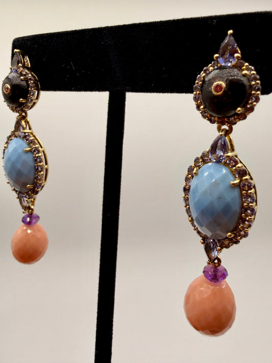 Amethyst, Blue Opal, and Tourmaline Stud Earrings