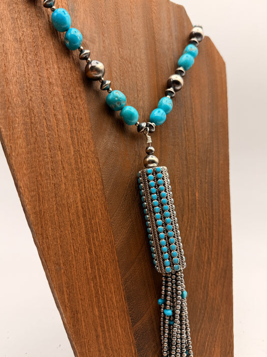 White Water Turquoise Nugget Lariat Necklace