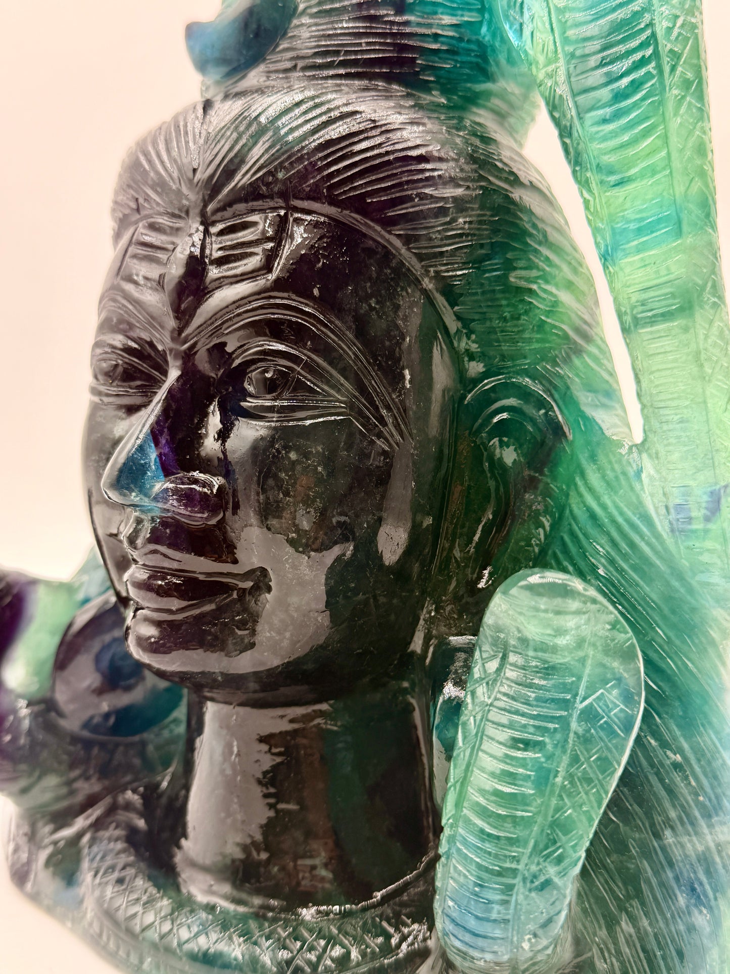 Rainbow Fluorite Crystal Carved Shiva Head Altar