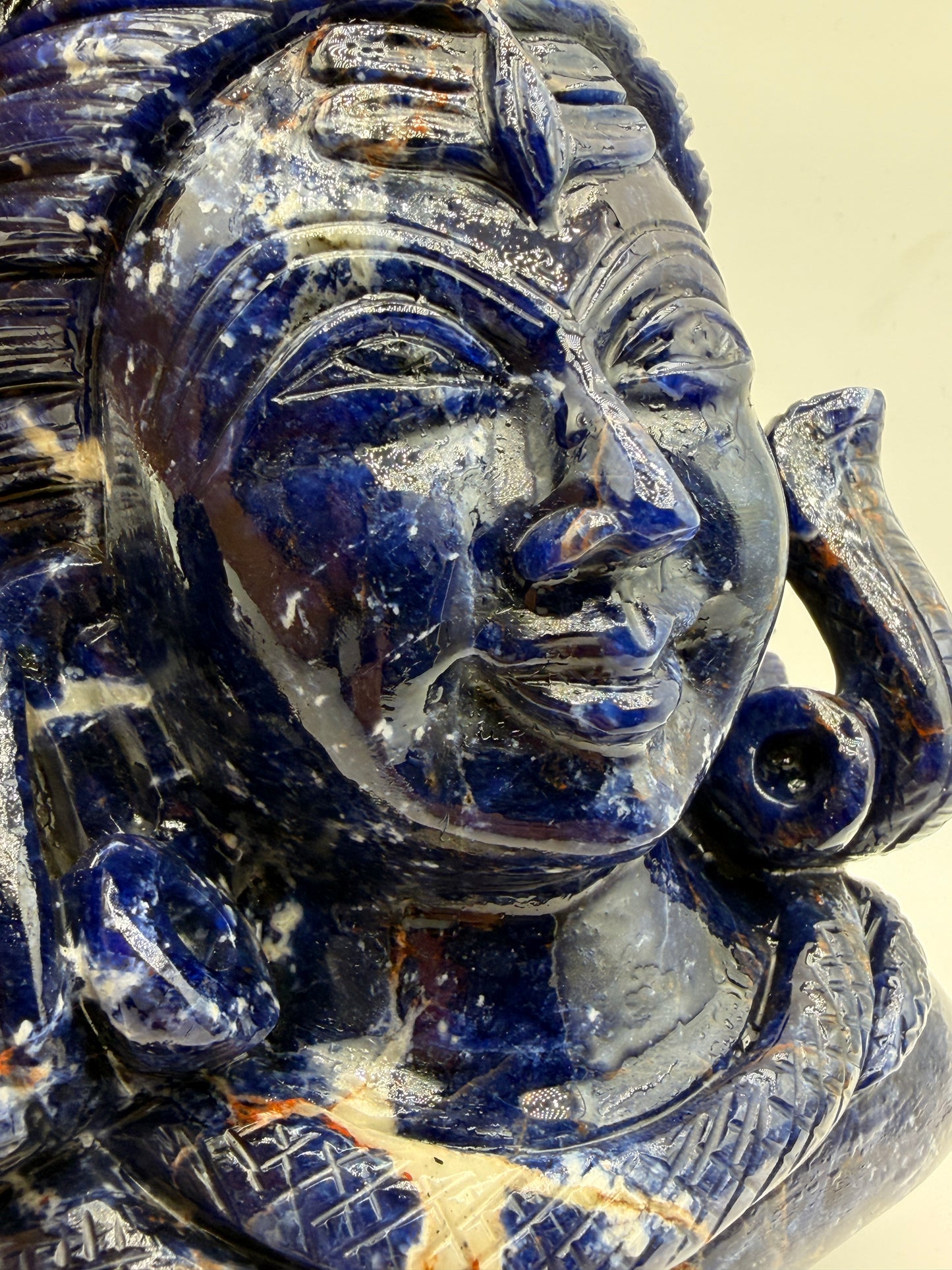 Sodalite Crystal carved Shiva Head Altar