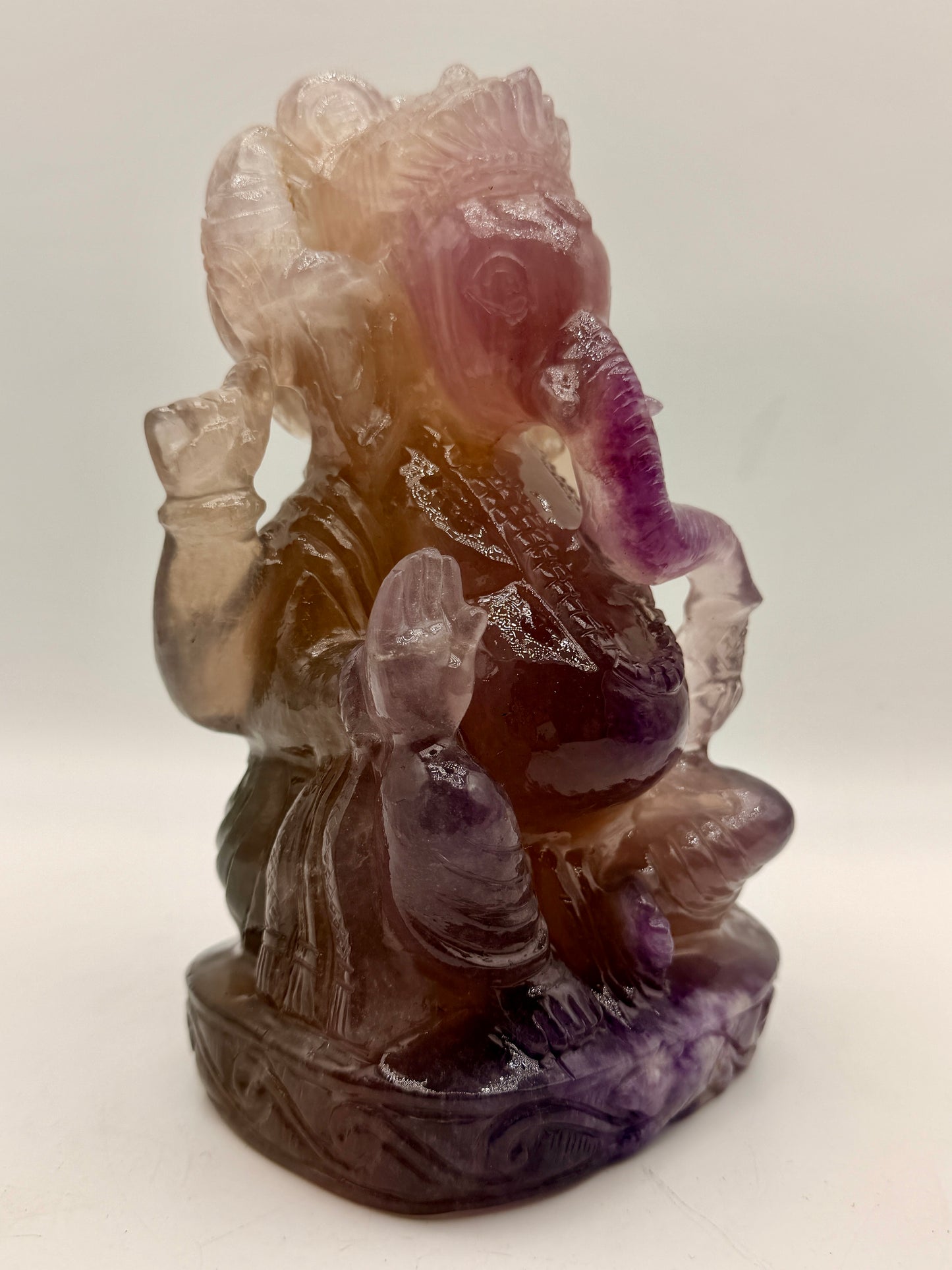 Pink and Purple Fluorite Ganesha Crystal carved altar