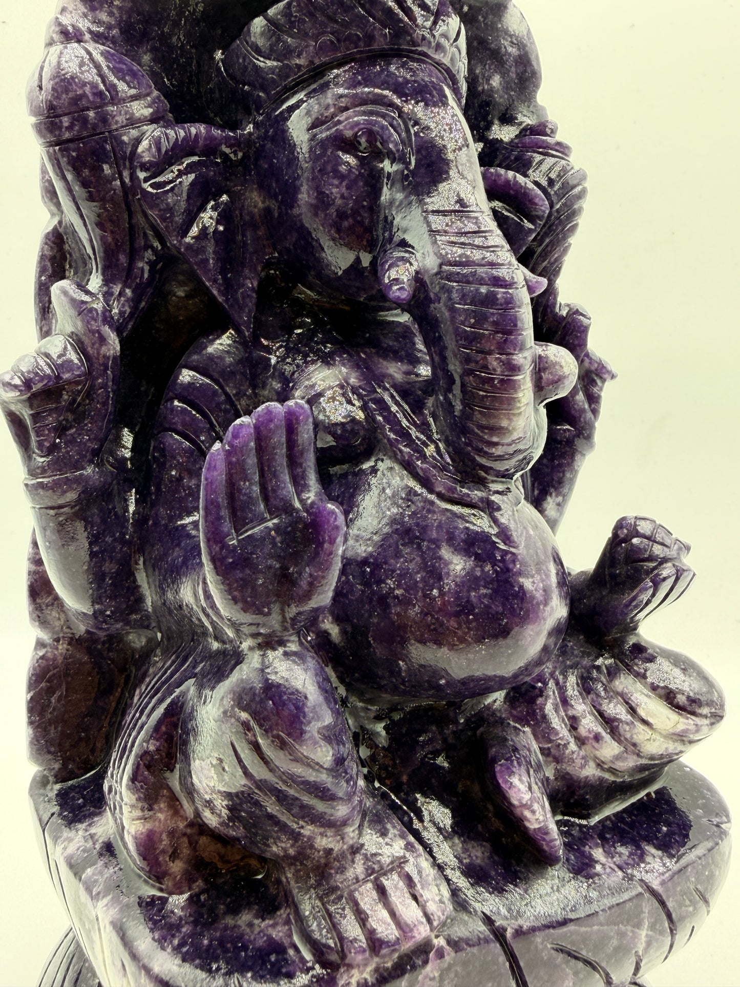 Purple Lepidolite, Pink Tourmaline, and Quartz Star Galaxy Carved Carystal Ganesha Altar