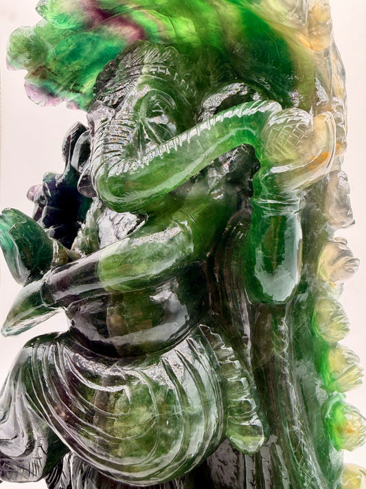 Giant Rainbow Fluorite Dancing Ganesha Statue – Crystal Altar