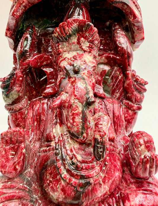 Thulite Crystal Ganesha Statue – Hand-Carved Temple Altar