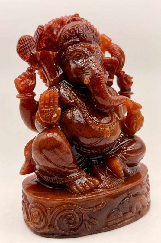 Red Azeztulite Quartz Ganesha Statue – Hand-Carved Altar