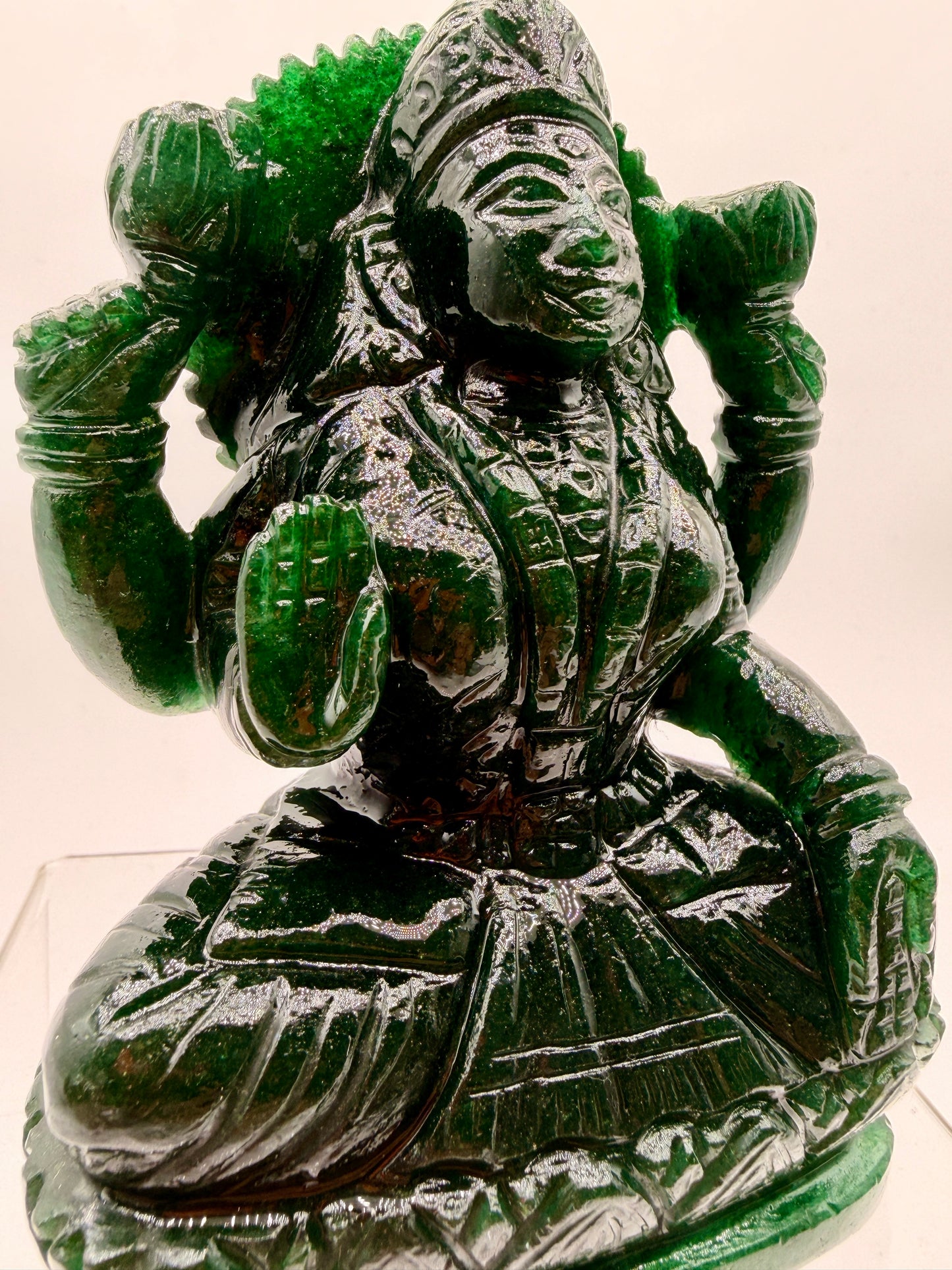 Green sparkling Aventurine Crystal carved Lakshmi Altar