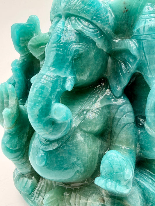 Large Amazonite Crystal Ganesha Statue – Hand-Carved Altar