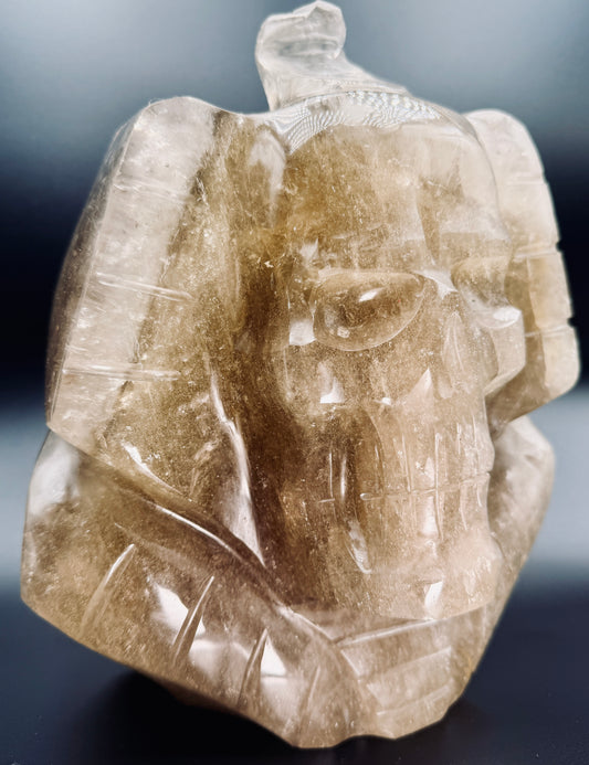 Gold Rutile in Citrine Crystal Pharaoh Skull – Egyptian Altar Statue