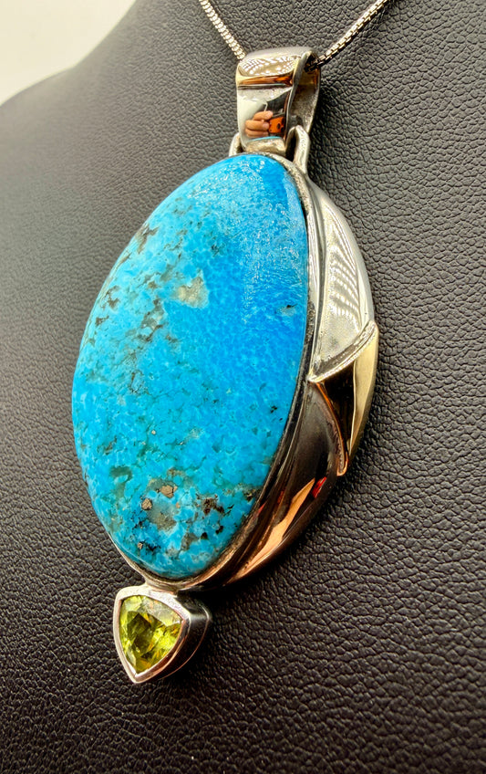 Turquoise, Peridot & 14K Gold Accent Sterling Silver Pendant