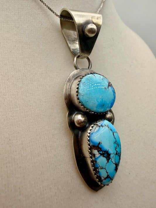 Dilbert Secatero Two-Stone Golden Hills Turquoise Sterling Silver Pendant