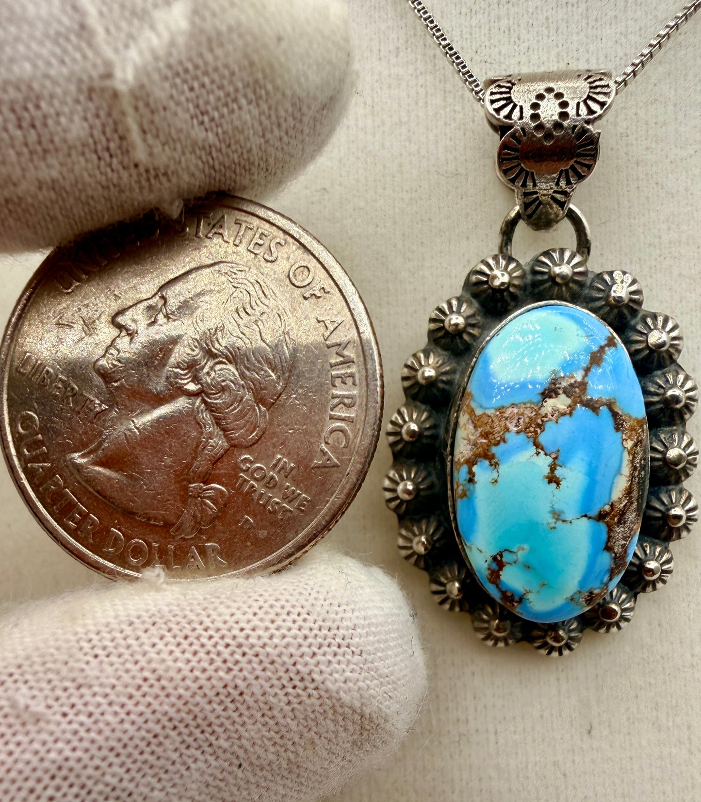 Ned Nez Golden Hills Turquoise Sterling Silver Floral Pendant