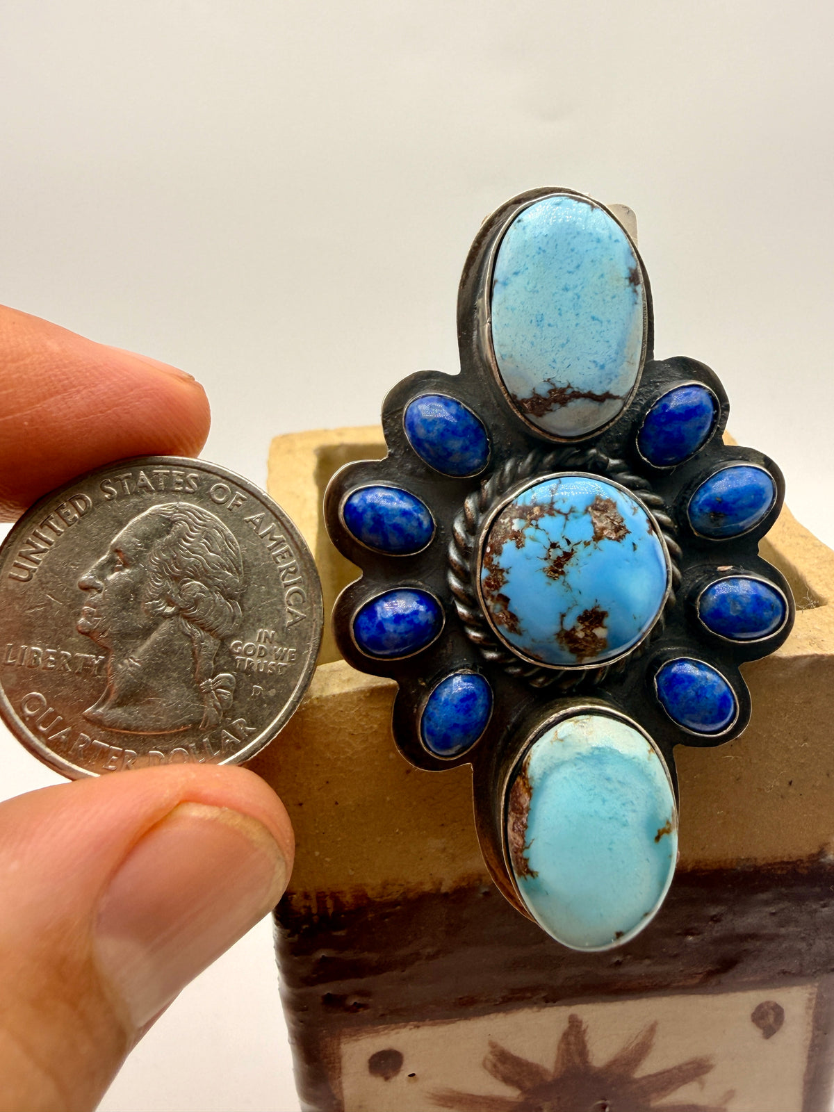 Golden Hills Turquoise & Lapis Lazuli Sterling Silver Statement Ring – Size 8.5