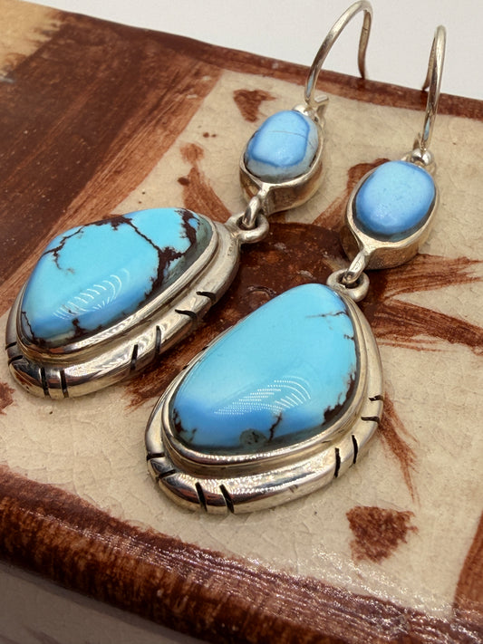 Ed Lohman Golden Hills Turquoise Sterling Silver Dangle Earrings