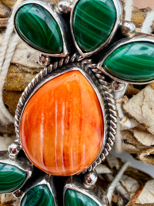 Malachite & Spiny Oyster Sterling Silver Pendant
