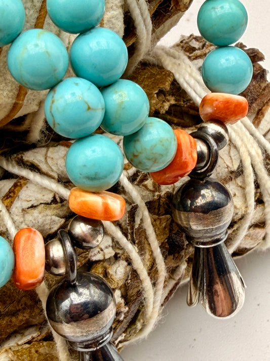 Turquoise & Spiny Oyster Sterling Silver Dangle Earrings – 2.5"