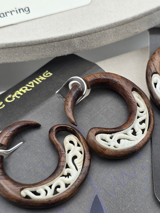 Hog Oak Ox Wood & Bone Carved Earrings