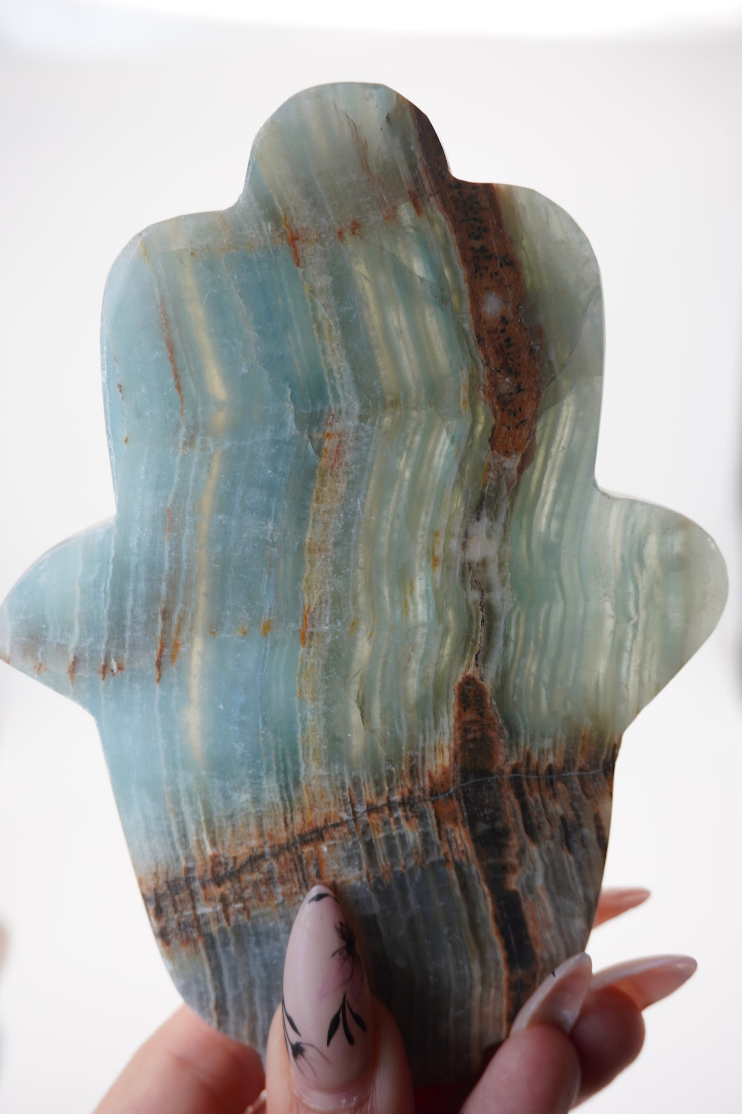 Lemurian Blue Onyx Calcite Hamsa Sigils