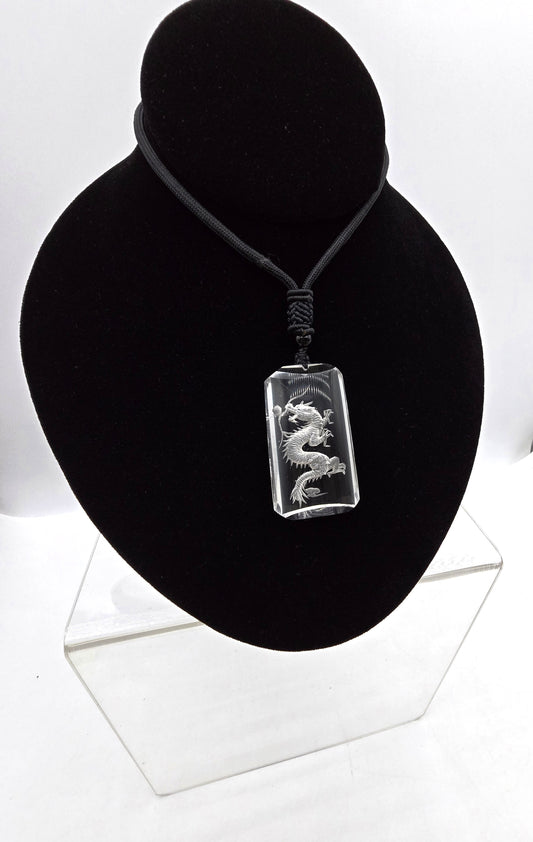 Dragon w lucky ball Mural Intaglio quartz Necklace