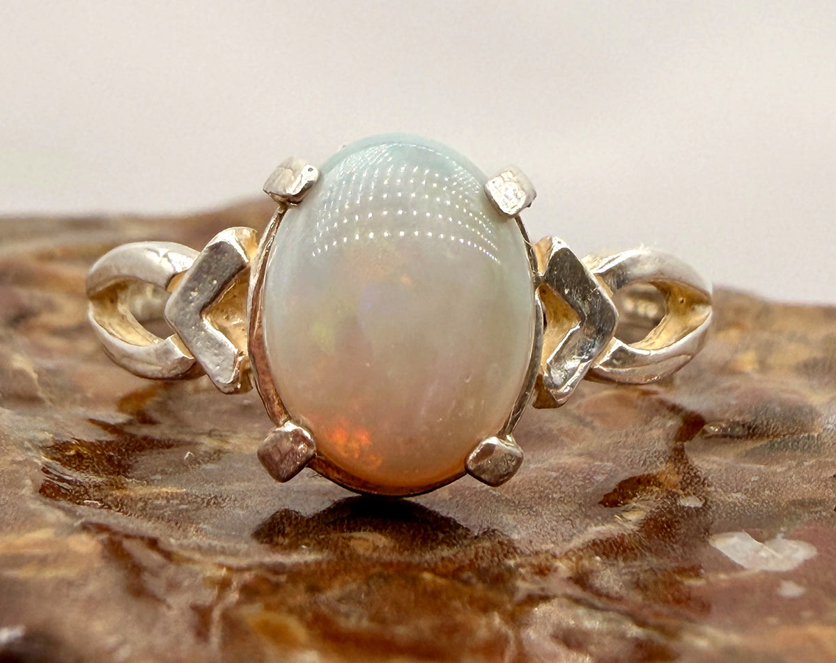 Oval Opal Sterling Silver Ring – Size 6.5