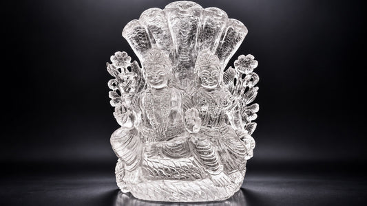 Hand-carved crystal Lakshmi statue symbolizing prosperity, abundance and beauty for a sacred crystal altar