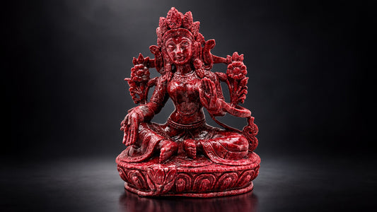 Hand-carved crystal Tara statue representing compassion, protection and wisdom for a sacred crystal altar