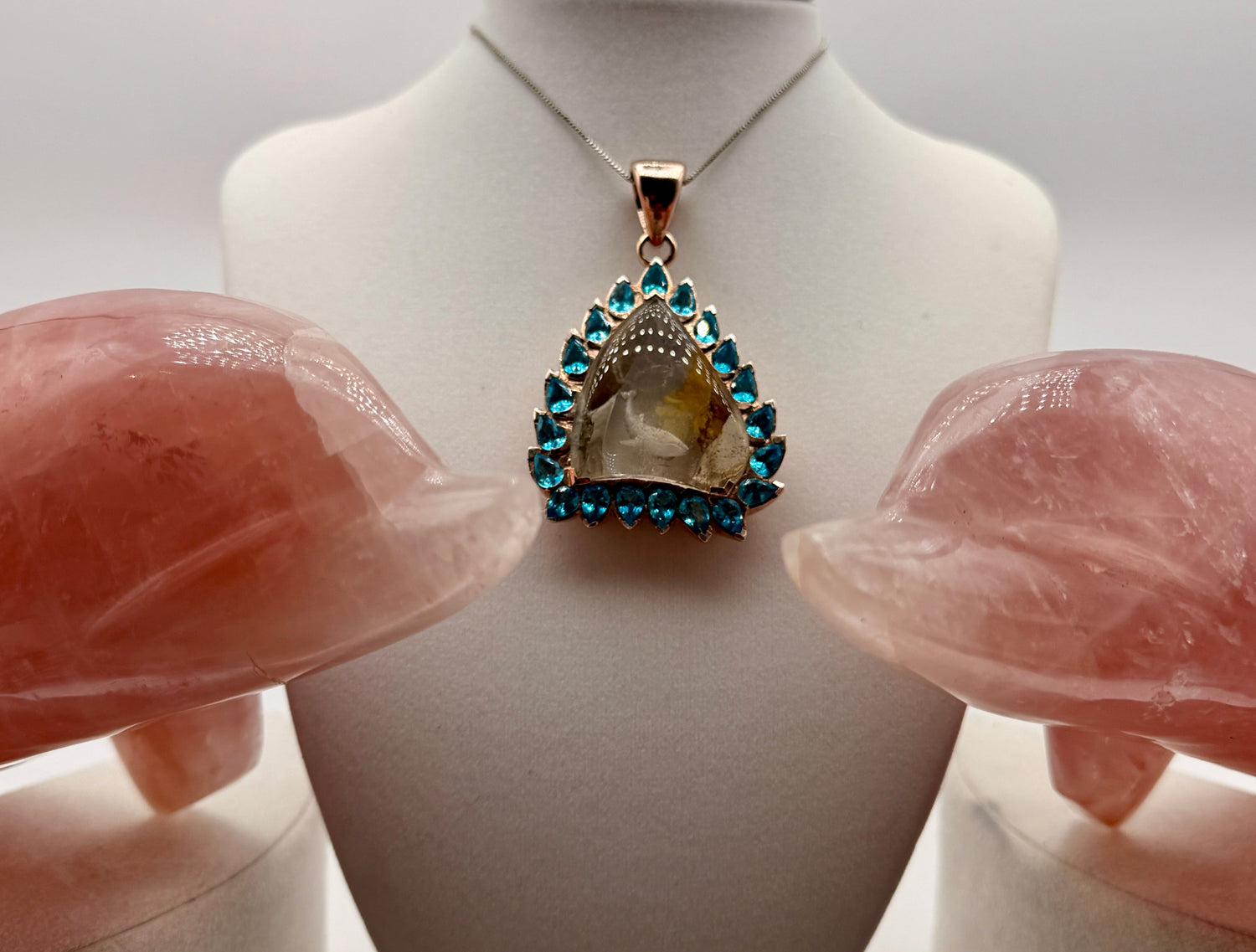 Whale Intaglio Quartz and Neon Blue Apatite Pendant