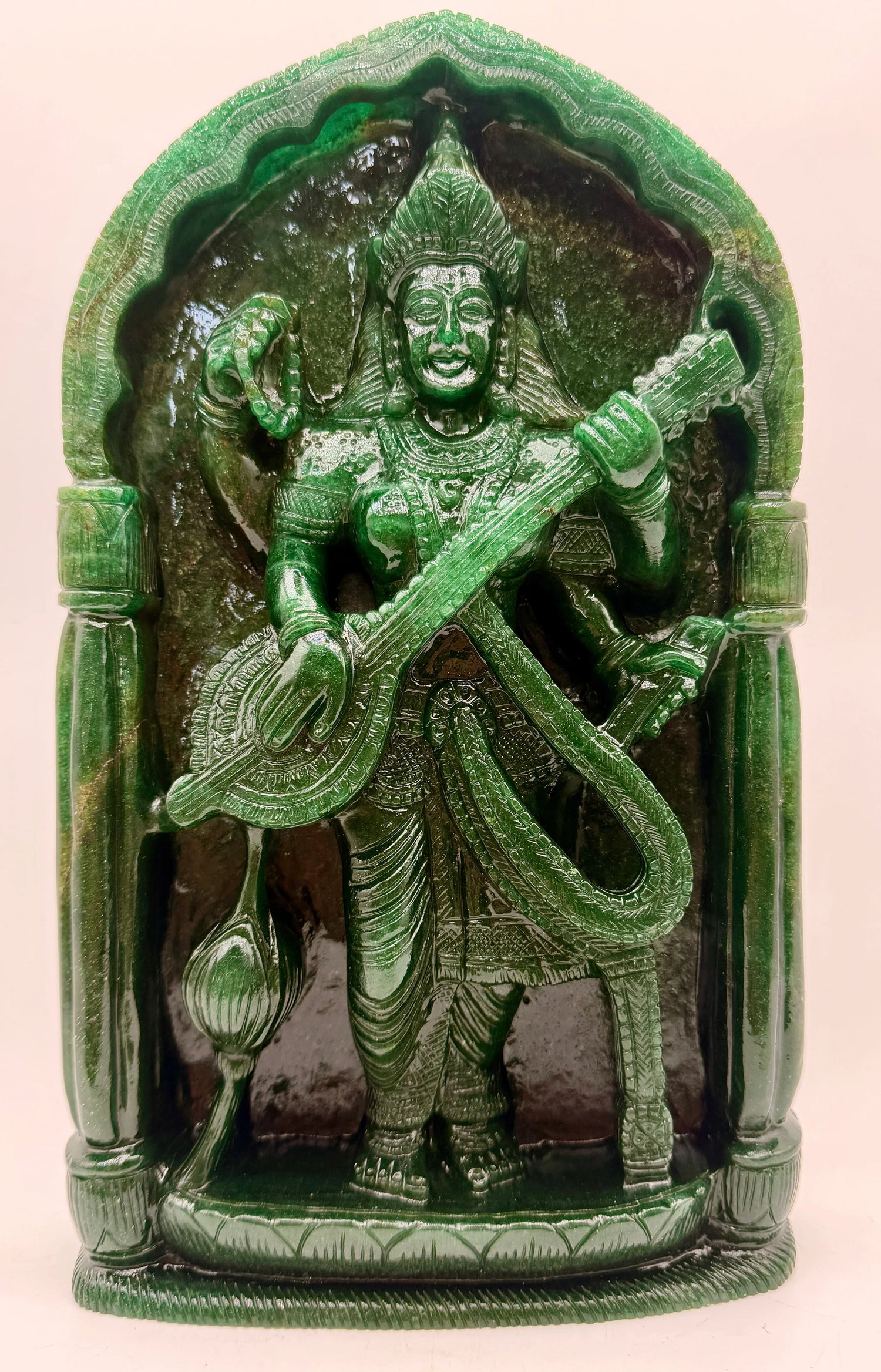Hand-carved crystal Saraswati statue