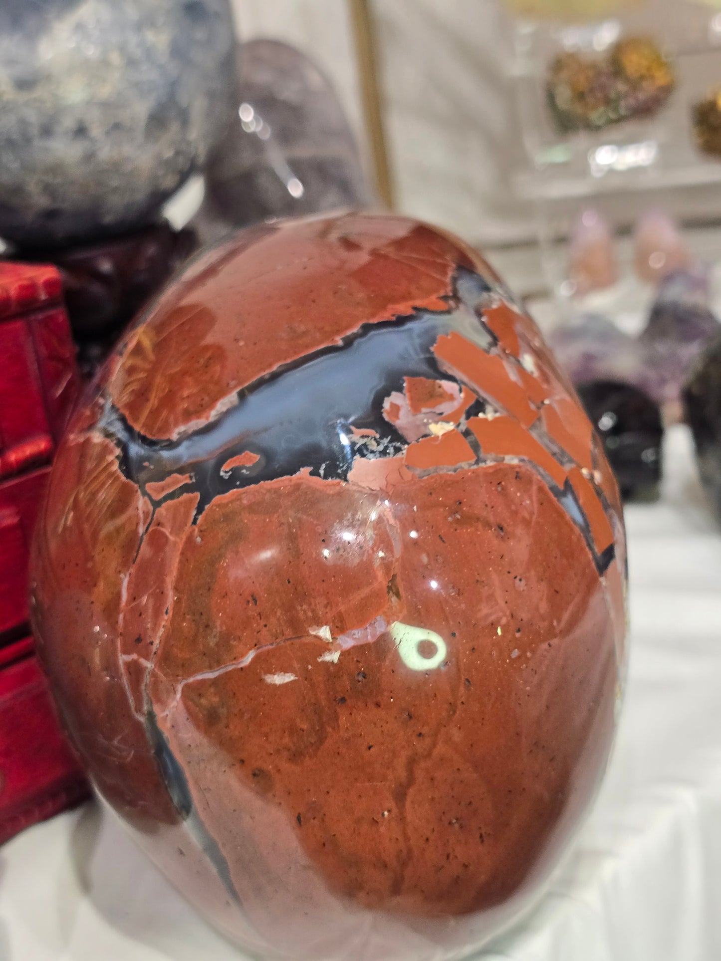 Blue Chalcedony & Red Brecciated jasper skull :The Mosaic Rose