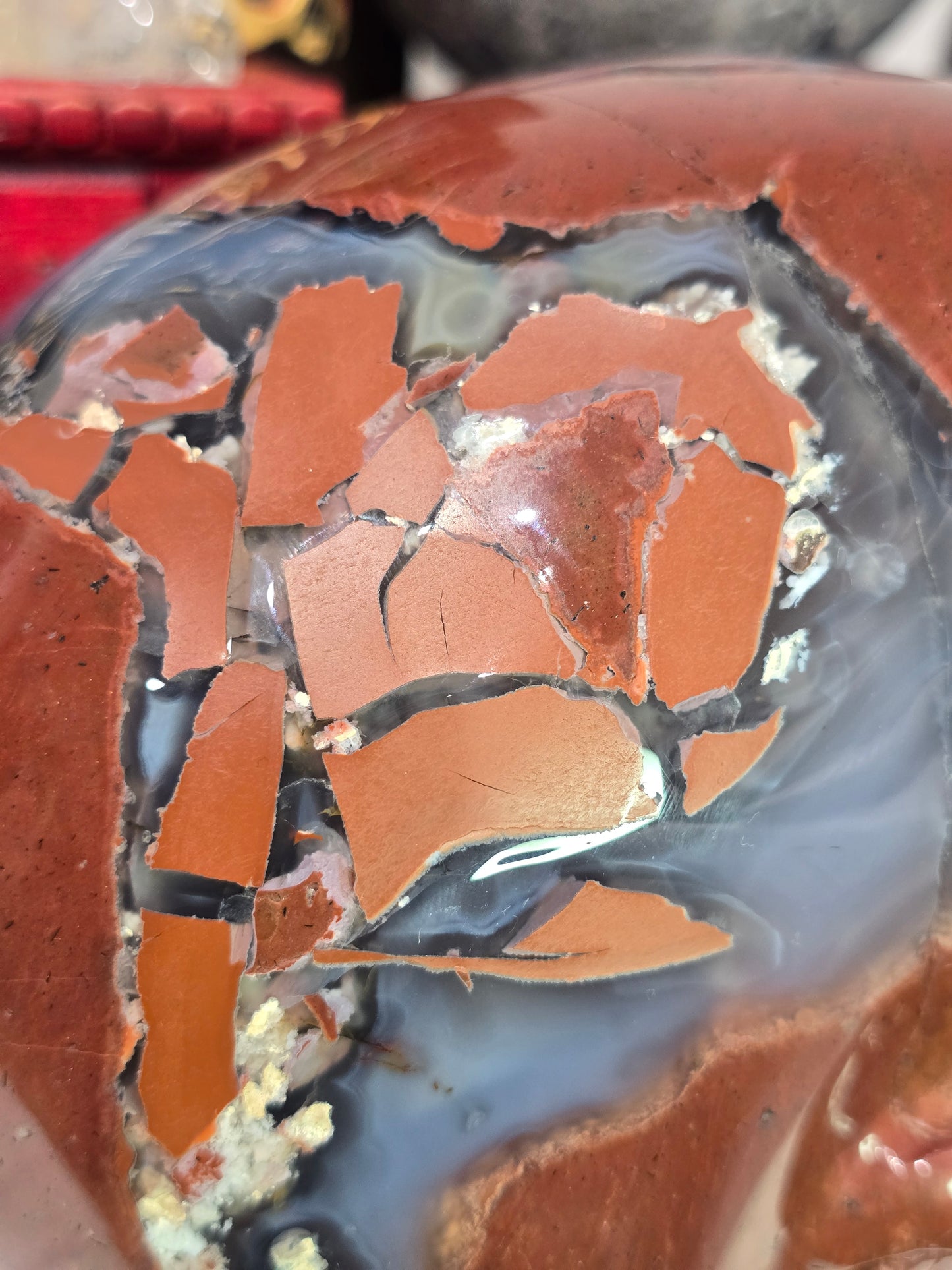Blue Chalcedony & Red Brecciated jasper skull :The Mosaic Rose