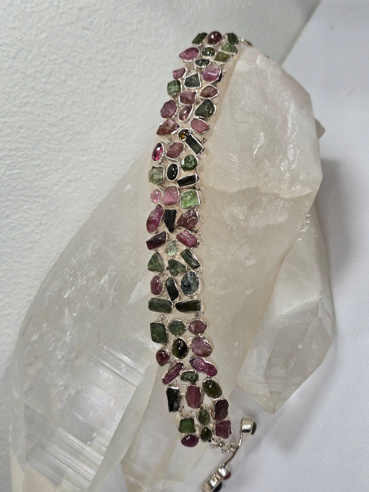 Rainbow Tourmaline Gemstone Sterling silver Bracelet