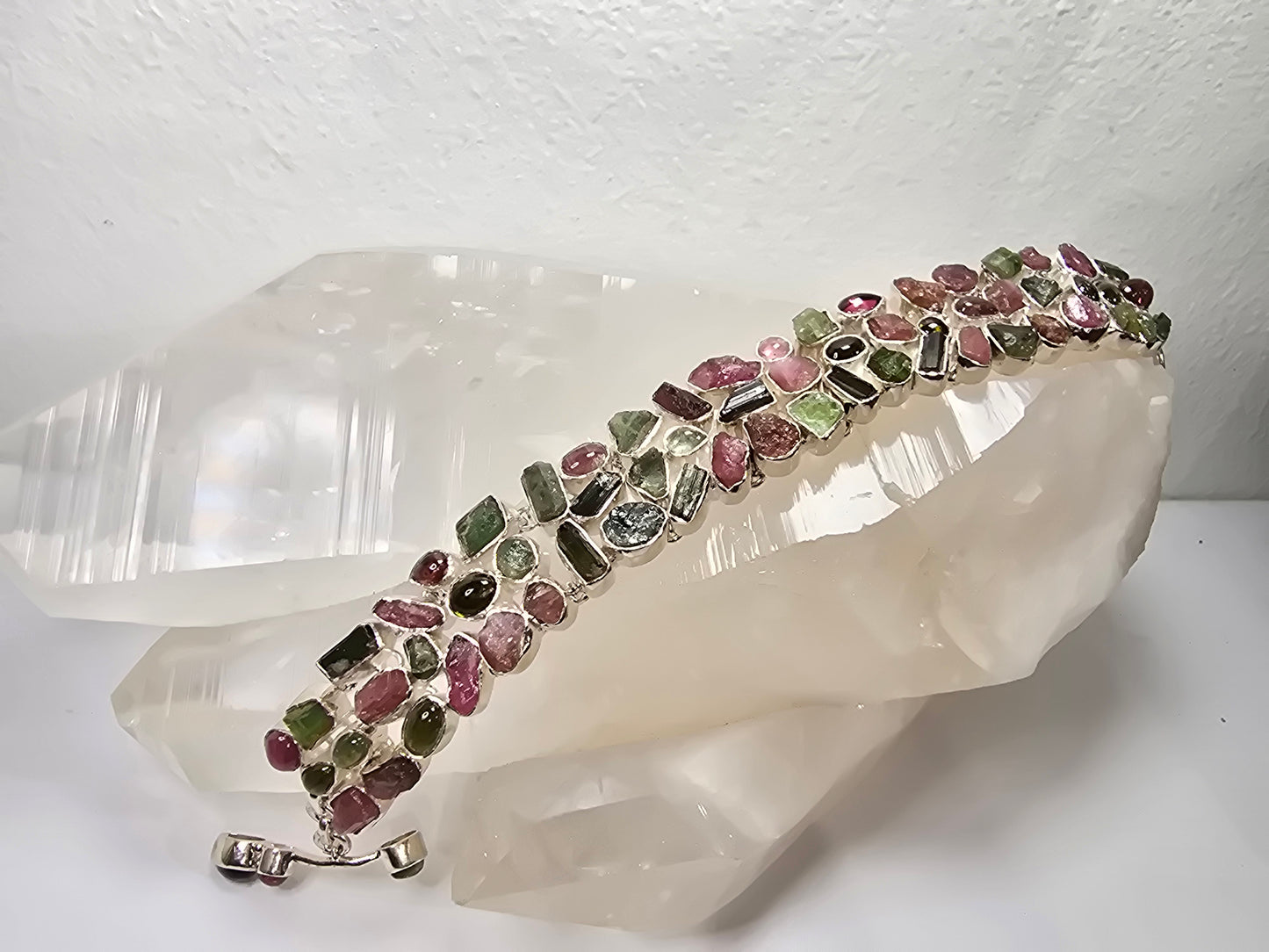 Rainbow Tourmaline Gemstone Sterling silver Bracelet