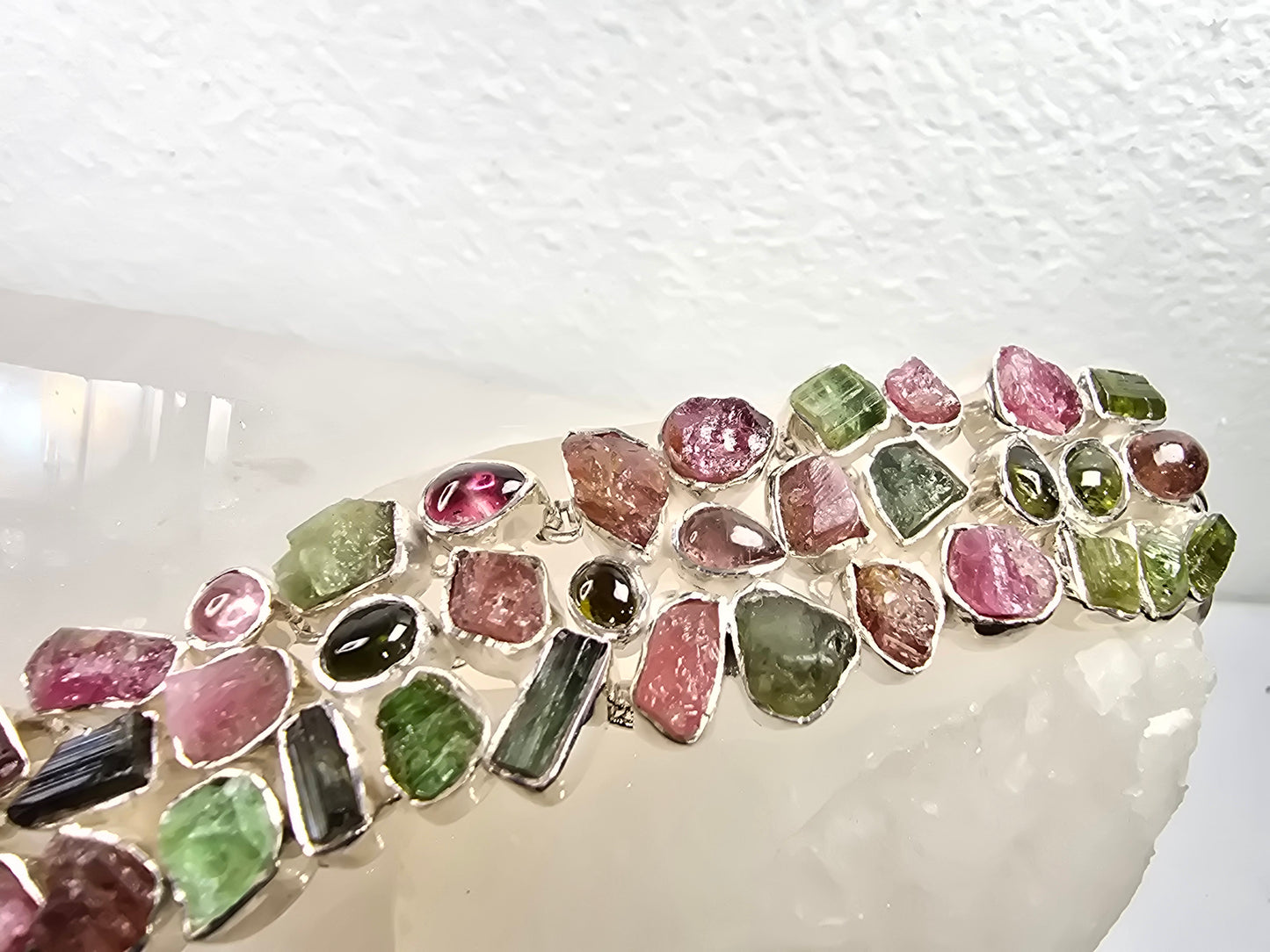 Rainbow Tourmaline Gemstone Sterling silver Bracelet