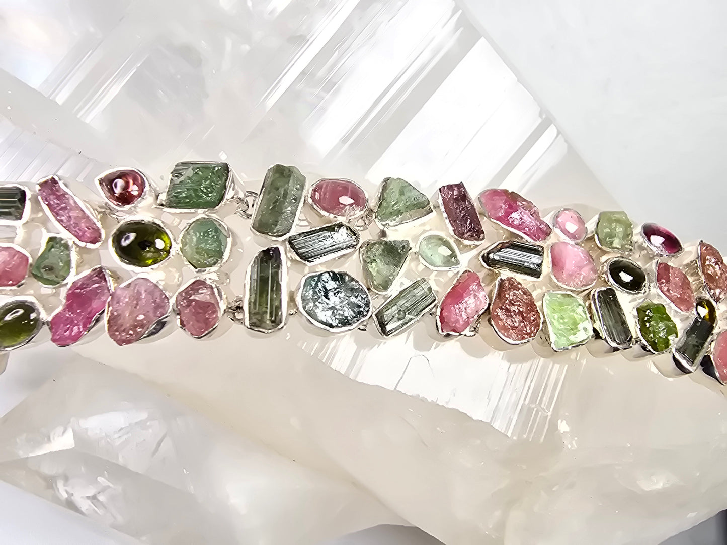 Rainbow Tourmaline Gemstone Sterling silver Bracelet