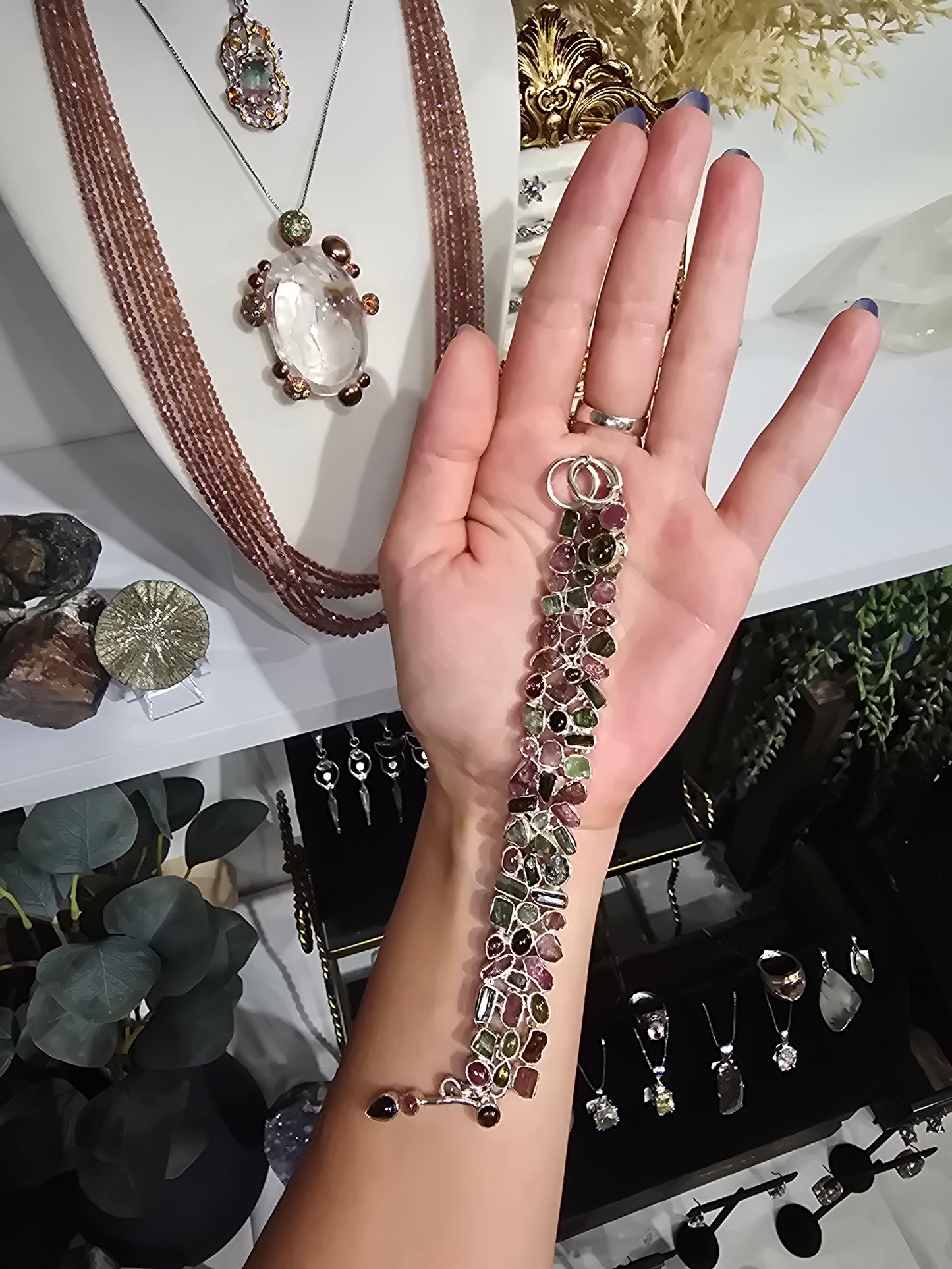 Rainbow Tourmaline Gemstone Sterling silver Bracelet