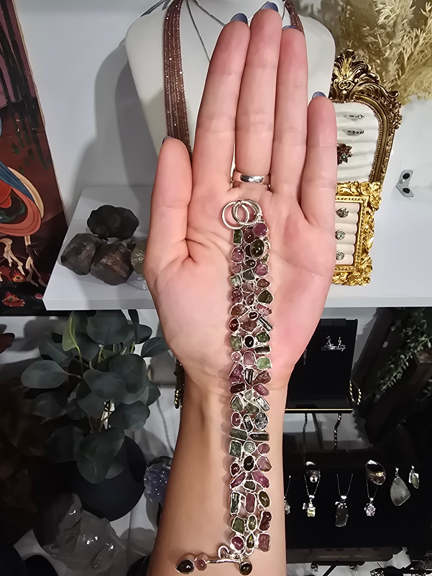 Rainbow Tourmaline Gemstone Sterling silver Bracelet
