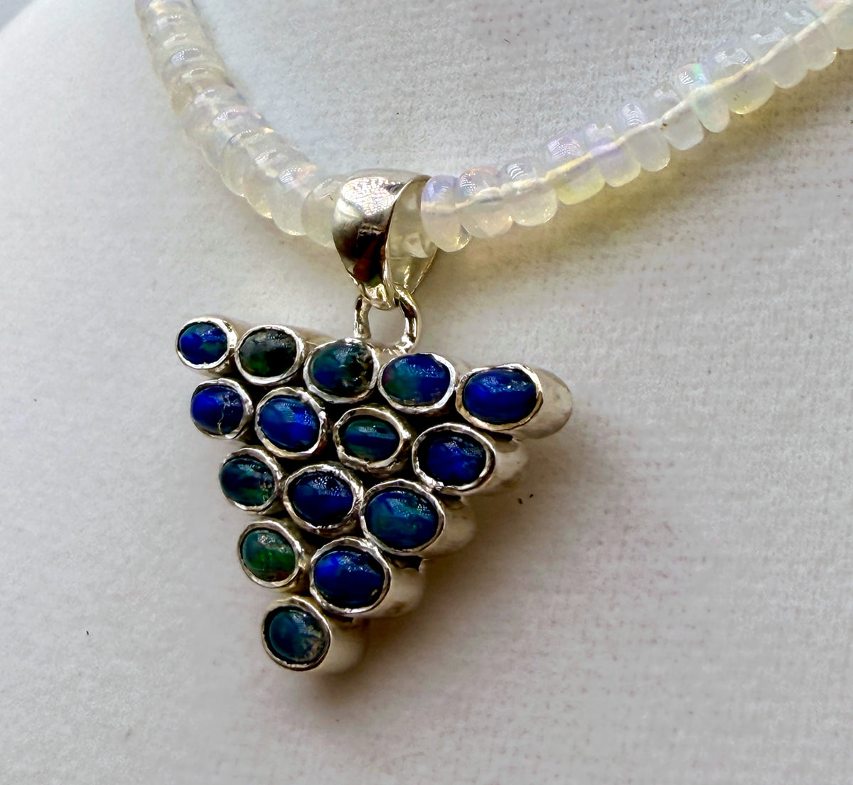 32.5ct Ethiopian Opal Cluster Pendant in Sterling Silver – 1.2"