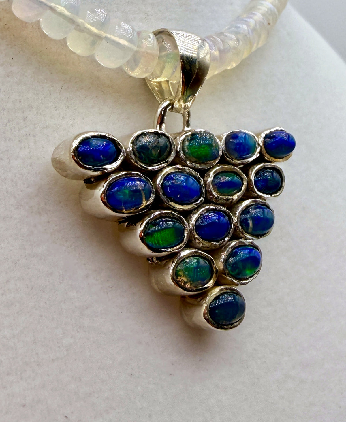 32.5ct Ethiopian Opal Cluster Pendant in Sterling Silver – 1.2"