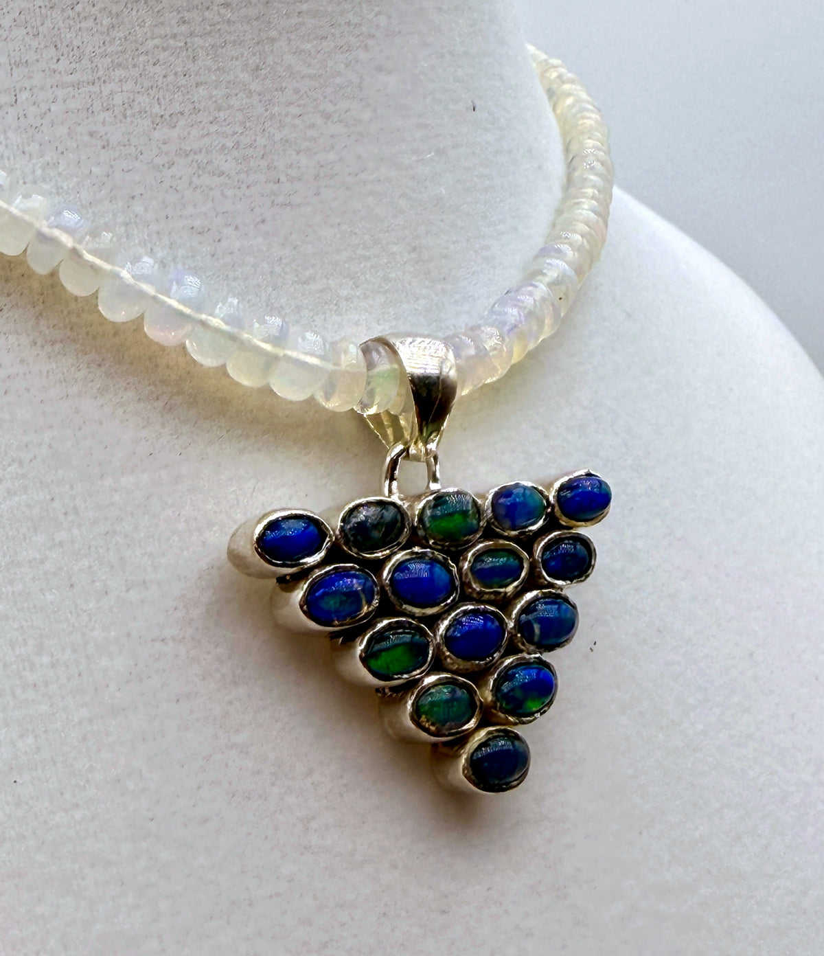32.5ct Ethiopian Opal Cluster Pendant in Sterling Silver – 1.2"