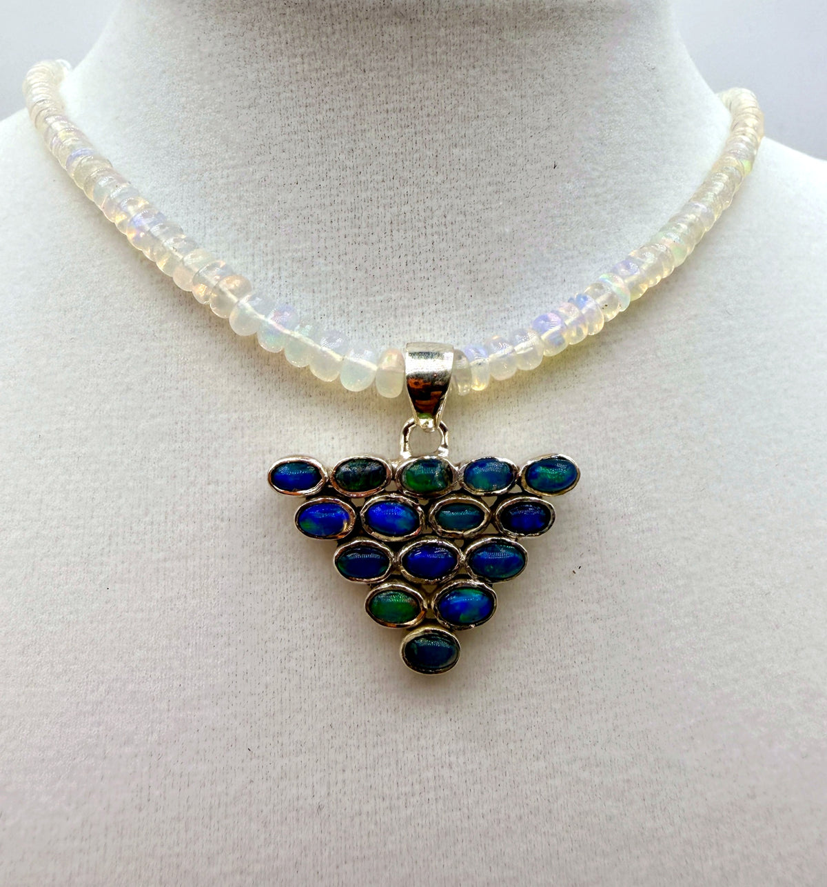 32.5ct Ethiopian Opal Cluster Pendant in Sterling Silver – 1.2"