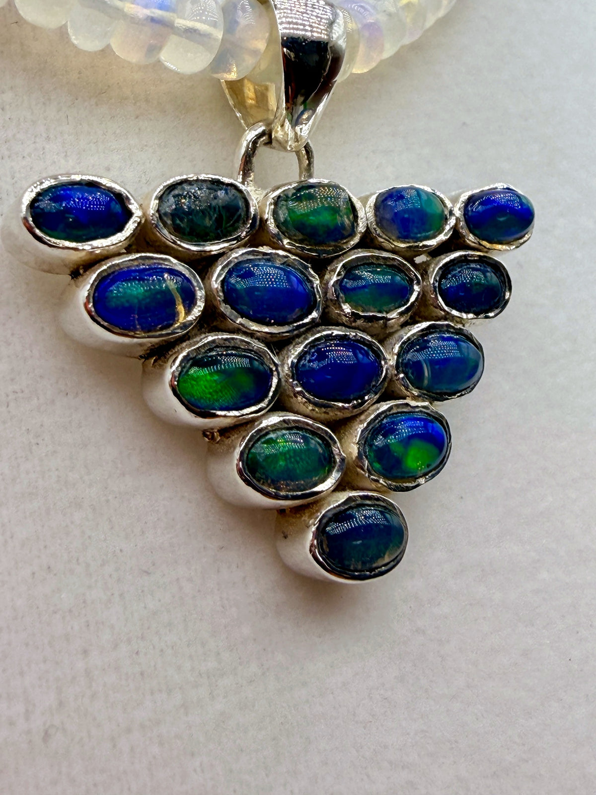 32.5ct Ethiopian Opal Cluster Pendant in Sterling Silver – 1.2"