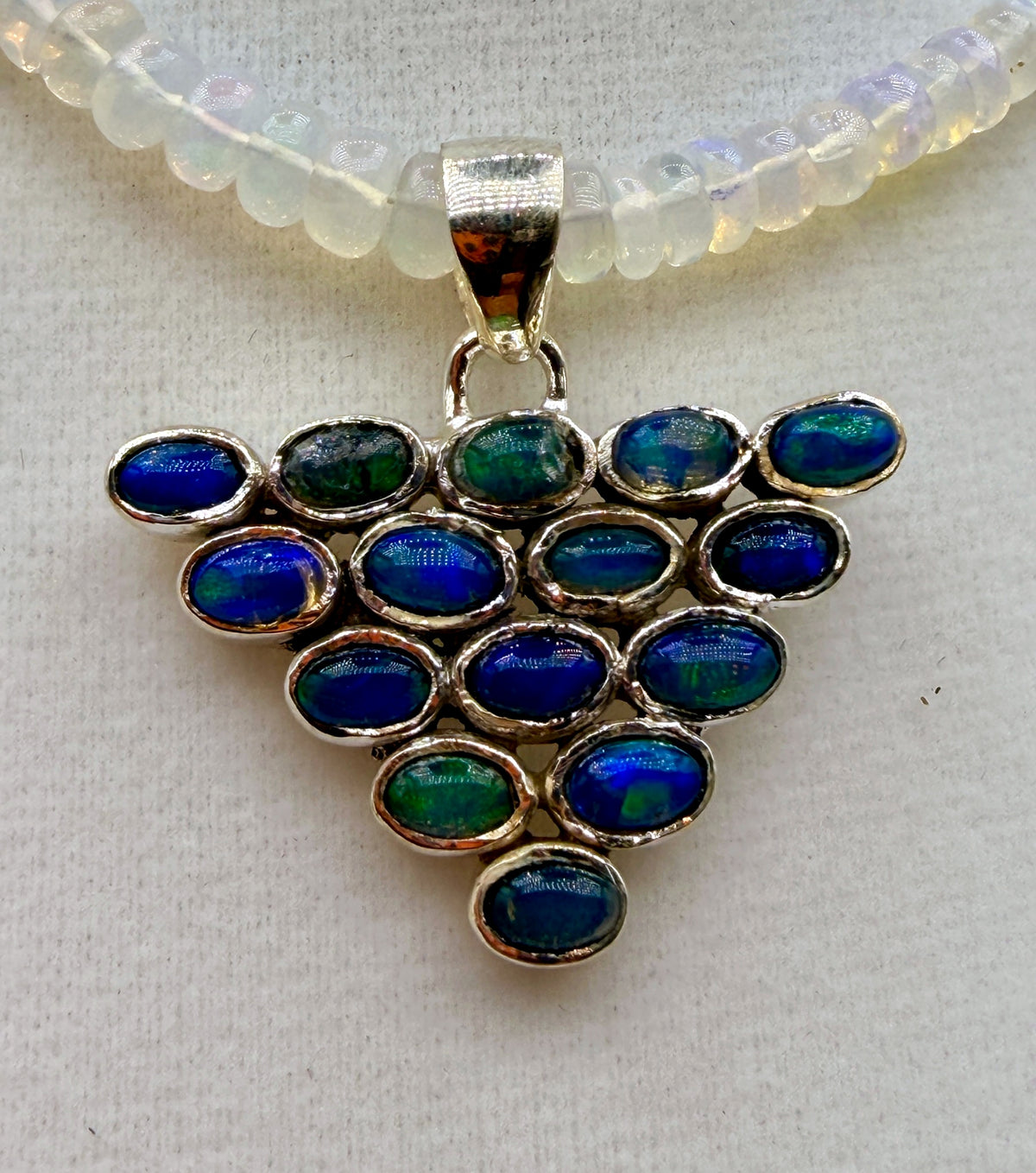 32.5ct Ethiopian Opal Cluster Pendant in Sterling Silver – 1.2"