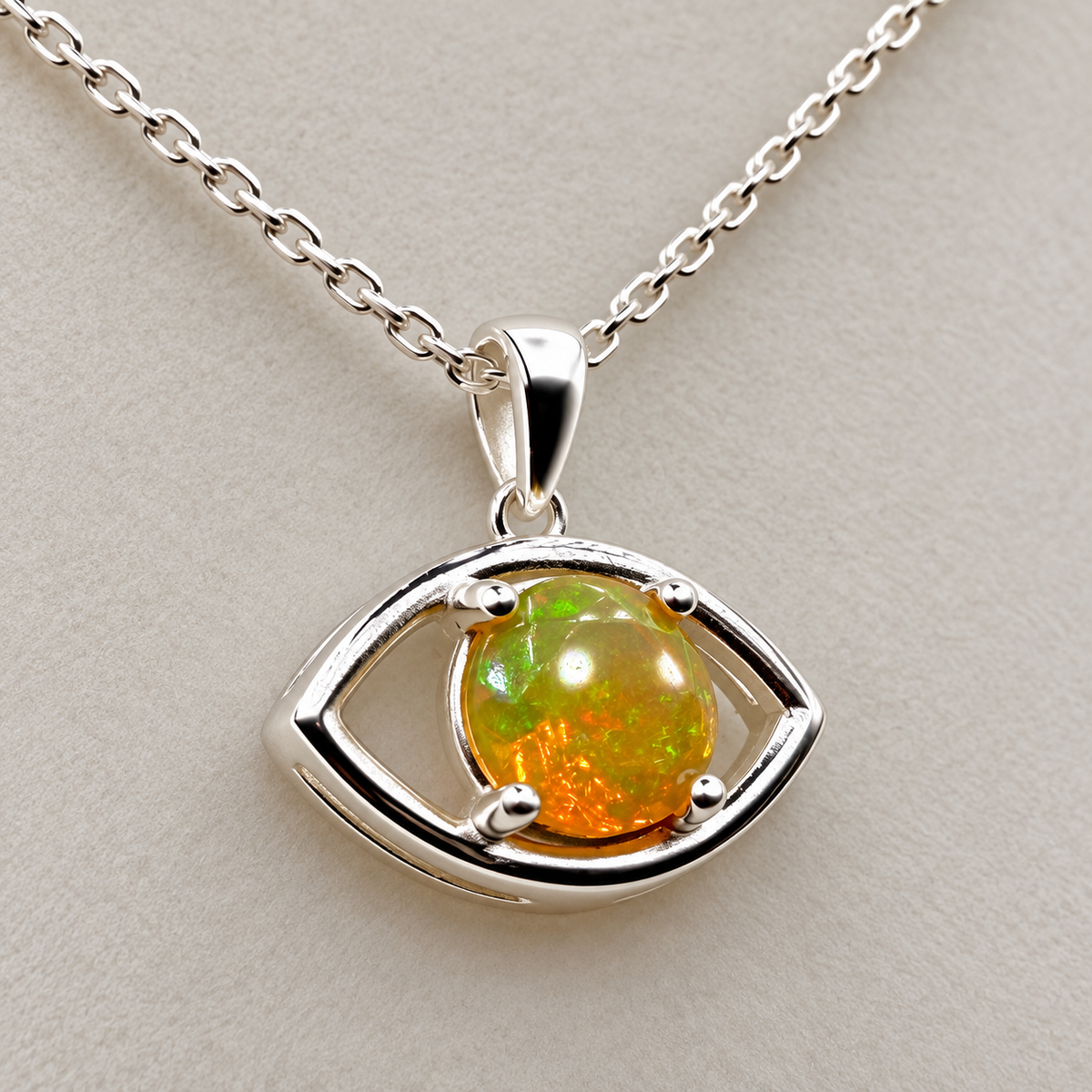 Natural Opal Eye Pendant Necklace in Sterling Silver – Choose Your Opal – 18"