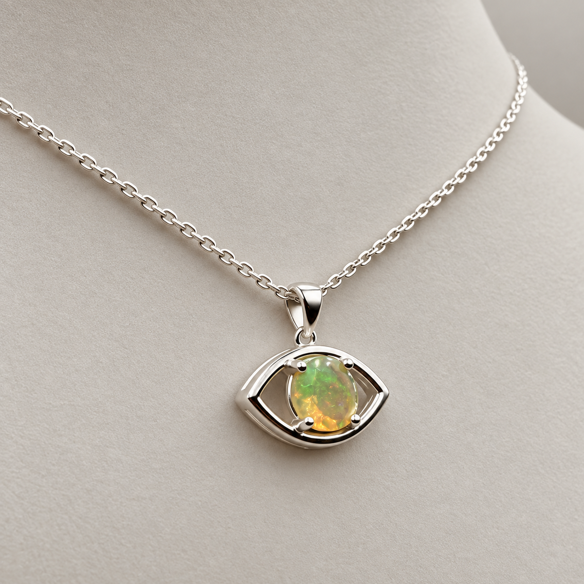 Natural Opal Eye Pendant Necklace in Sterling Silver – Choose Your Opal – 18"