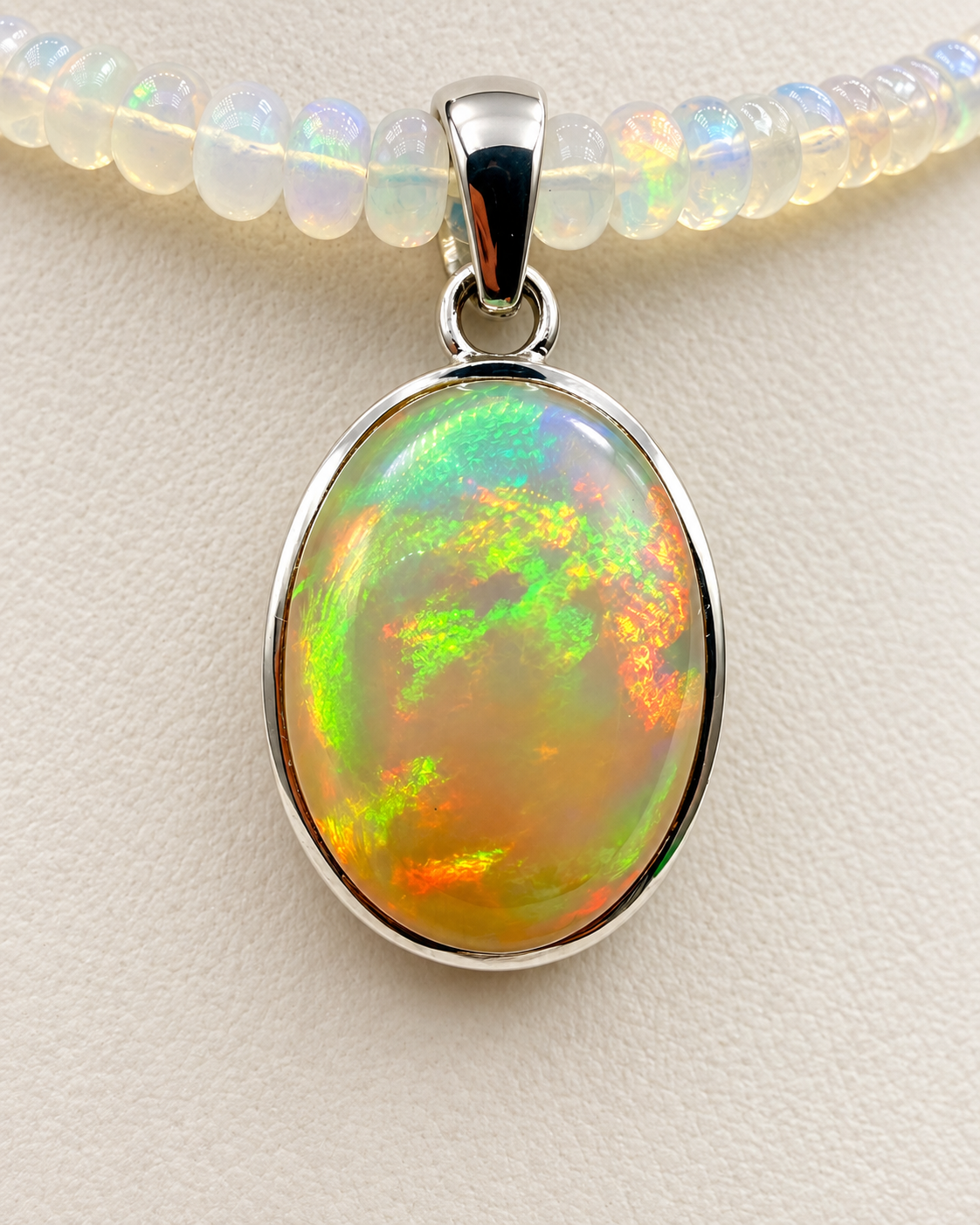 34ct Ethiopian Opal Pendant in Sterling Silver – 0.9"