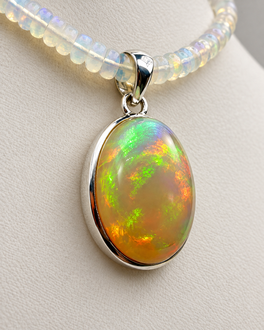 34ct Ethiopian Opal Pendant in Sterling Silver – 0.9"
